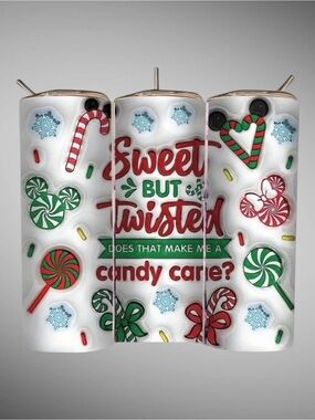Christmas Candy Cane 20oz Stainless Steel Tumbler Sweet & Twisted NEW